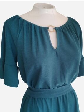 Teal Midi Dress With Gold Accent